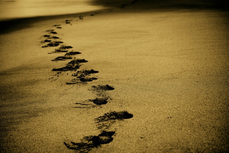 Photograph of footprints in the sand